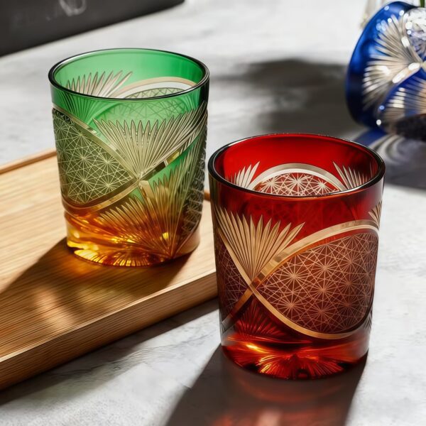 Edo Kiriko Crane Feather Whisky Glass with Wooden Box - 2