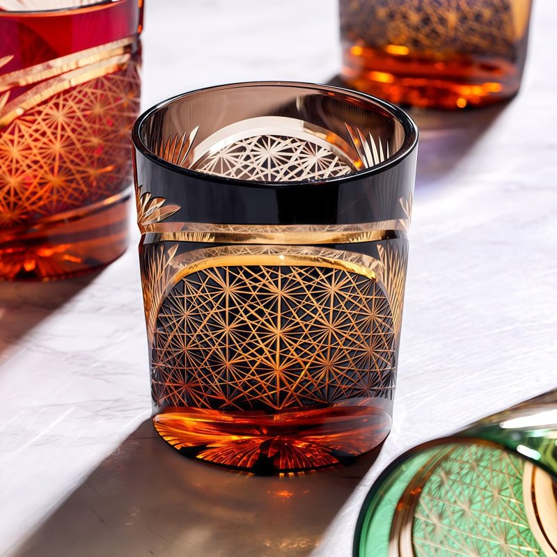 Edo Kiriko Crane Feather Whisky Glass with Wooden Box - 8