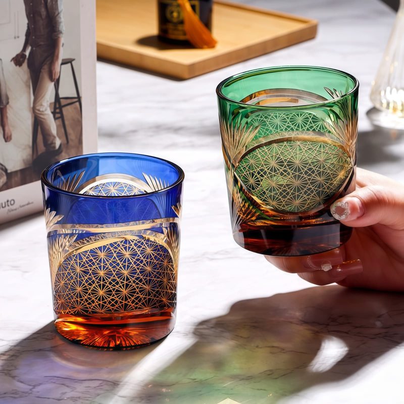 Edo Kiriko Crane Feather Whisky Glass with Wooden Box - 5