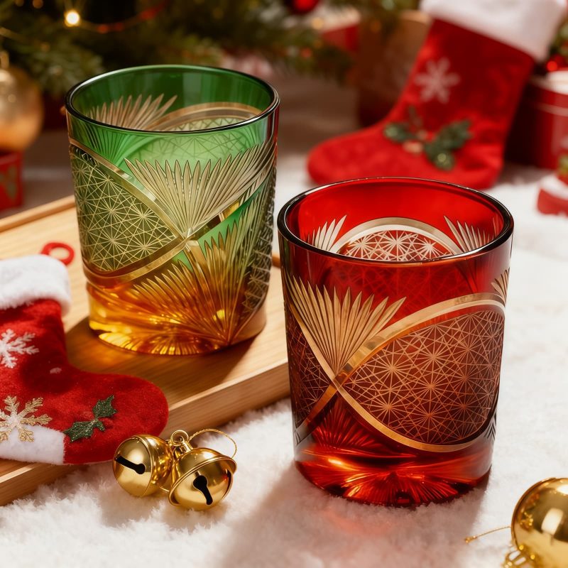 Edo Kiriko Crane Feather Whisky Glass with Wooden Box - 3