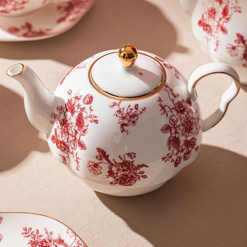 Red Rose Porcelain Tea Set for One with Gold Embellishments - 4