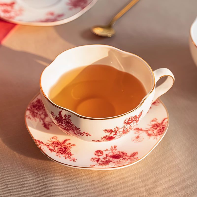 Red Rose Porcelain Tea Set for One with Gold Embellishments - 5