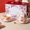 Red Rose Porcelain Tea Set for One with Gold Embellishments - 8