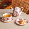 Red Rose Porcelain Tea Set for One with Gold Embellishments - 7