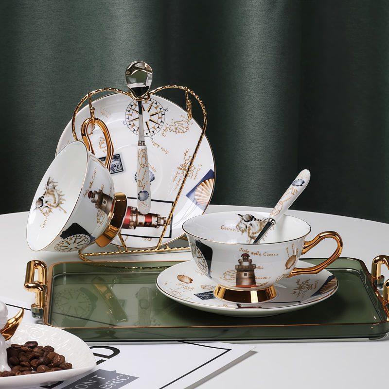 Teetasse und Unterteller Set aus Bone China im maritimen Design Ocean-Dreams Bone China Tea Cup & Saucer Set - Ocean-Inspired Design - 5