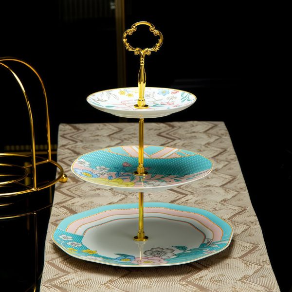 Etagere „Milan Garden“ – Floraler Cupcake-Ständer aus Bone China in Blau & Rosa Etagere „Milan Garden“ – Floraler Cupcake-Ständer aus Bone China in Blau & Rosa