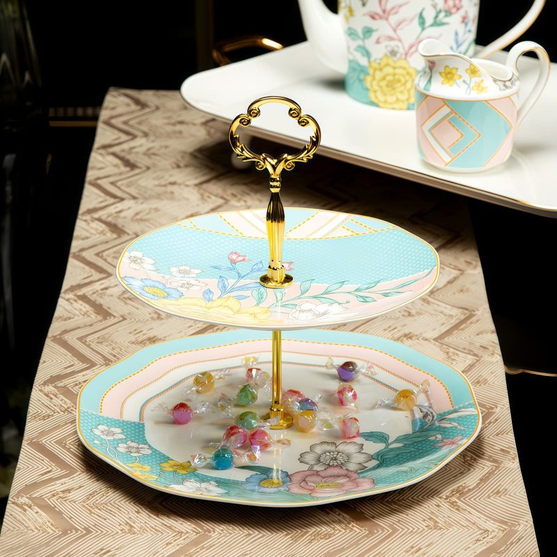 Etagere „Milan Garden“ – Floraler Cupcake-Ständer aus Bone China in Blau & Rosa Milan Garden Floral Bone China Cupcake Stand - Blue & Pink - 3