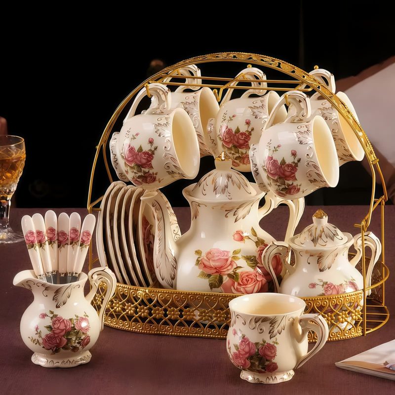 Vintage English Rose Porcelain Tea Set | Elegant Teapot & Cups - 6