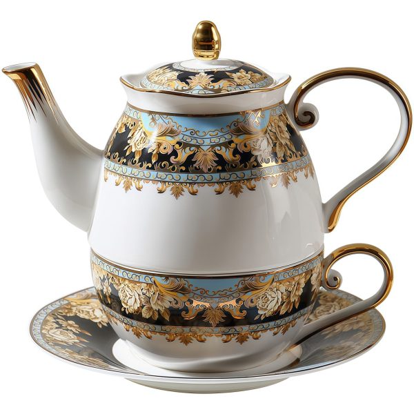 Tea-for-One-Set aus Bone China mit gelbem Vintage-Blumenmuster