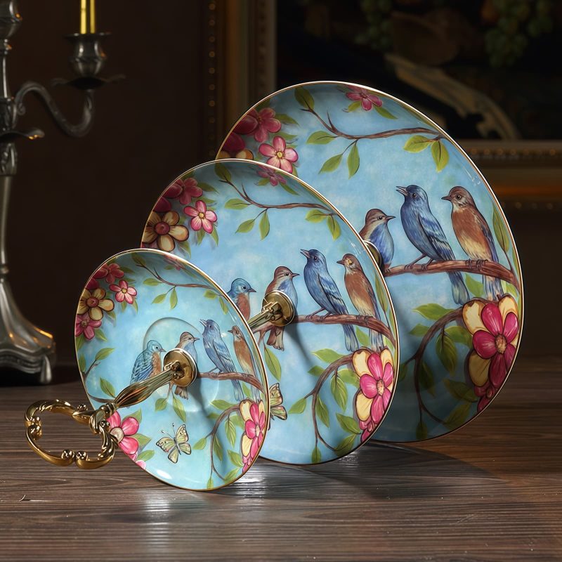 Etagere „Blue Bird Floral“ aus feinstem Bone China Blue Bird Floral Bone China Tiered Cake Stand - Elegant Dessert Server - 2