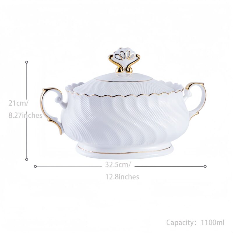 Handgefertigtes Bone-China-Geschirrset in Reinweiß mit Goldrand Pure White Handcrafted Bone China Dinnerware Set with Gold Edge - 22