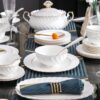 Handgefertigtes Bone-China-Geschirrset in Reinweiß mit Goldrand Pure White Handcrafted Bone China Dinnerware Set with Gold Edge - 13