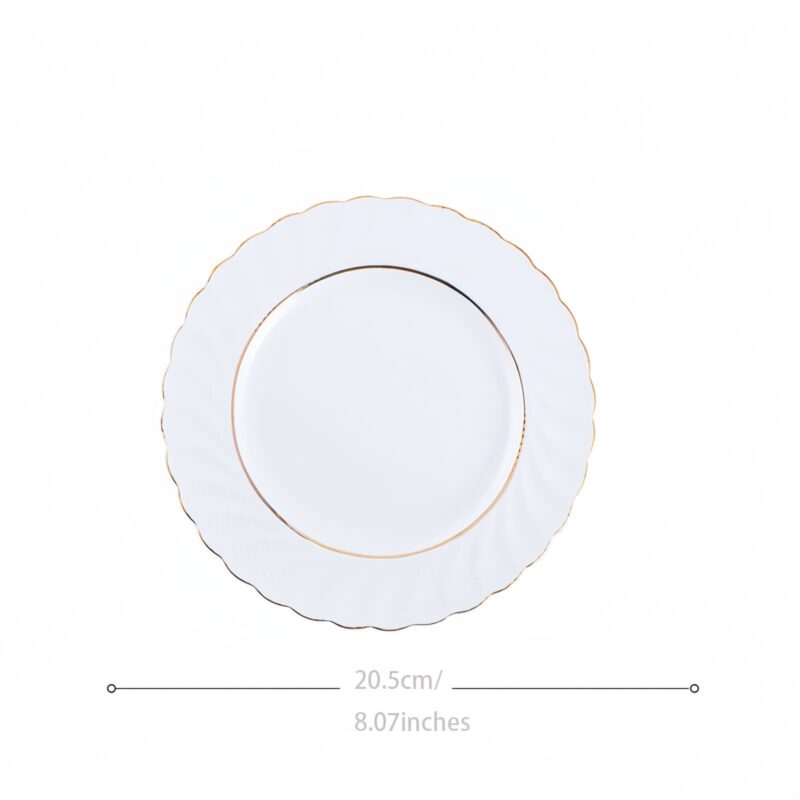 Handgefertigtes Bone-China-Geschirrset in Reinweiß mit Goldrand Pure White Handcrafted Bone China Dinnerware Set with Gold Edge - 21