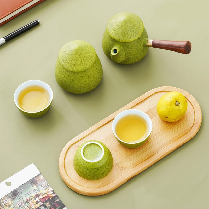 Mobiles Keramik-Tee-Set mit Schneeflocken-Glasur und Echtholzgriff Snowflake Glaze Ceramic Travel Tea Set with Wooden Handle & Case - 6