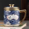Teetasse aus Porzellan mit Seladon-Muster, Goldgriff, Goldrand, Teesieb und Deckel Celadon Porcelain Tea Mug with Gold Handle, Infuser & Lid | Elegant Steep Cup - 2