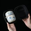 Blau-Weißes Vintage-Keramik Reise-Teeset mit Gaiwan, Sieb & Tasche Blue & White Vintage Ceramic Travel Gaiwan Tea Set w/ Strainer & Bag - 6