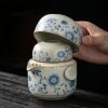 Blau-Weißes Vintage-Keramik Reise-Teeset mit Gaiwan, Sieb & Tasche Blue & White Vintage Ceramic Travel Gaiwan Tea Set w/ Strainer & Bag - 8