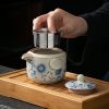 Blau-Weißes Vintage-Keramik Reise-Teeset mit Gaiwan, Sieb & Tasche Blue & White Vintage Ceramic Travel Gaiwan Tea Set w/ Strainer & Bag - 1