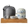 Blau-Weißes Vintage-Keramik Reise-Teeset mit Gaiwan, Sieb & Tasche Blue & White Vintage Ceramic Travel Gaiwan Tea Set w/ Strainer & Bag - 7