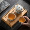 Blau-Weißes Vintage-Keramik Reise-Teeset mit Gaiwan, Sieb & Tasche Blue & White Vintage Ceramic Travel Gaiwan Tea Set w/ Strainer & Bag - 4