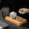Blau-Weißes Vintage-Keramik Reise-Teeset mit Gaiwan, Sieb & Tasche Blue & White Vintage Ceramic Travel Gaiwan Tea Set w/ Strainer & Bag - 5