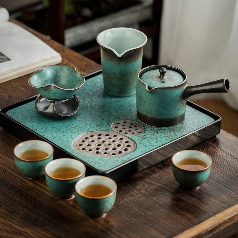 Japanisches Gongfu-Teeset „Grüner Lotus“ mit Teetablett Green Lotus Japanese Gongfu Tea Set with Tray | Authentic Ceremony - 2