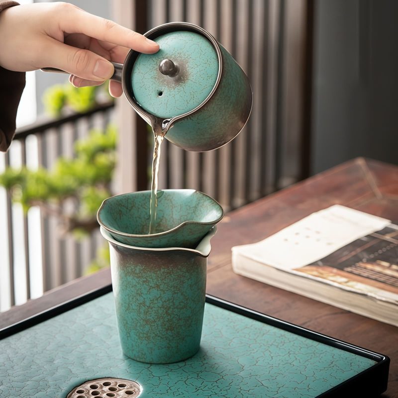 Japanisches Gongfu-Teeset „Grüner Lotus“ mit Teetablett Green Lotus Japanese Gongfu Tea Set with Tray | Authentic Ceremony - 4