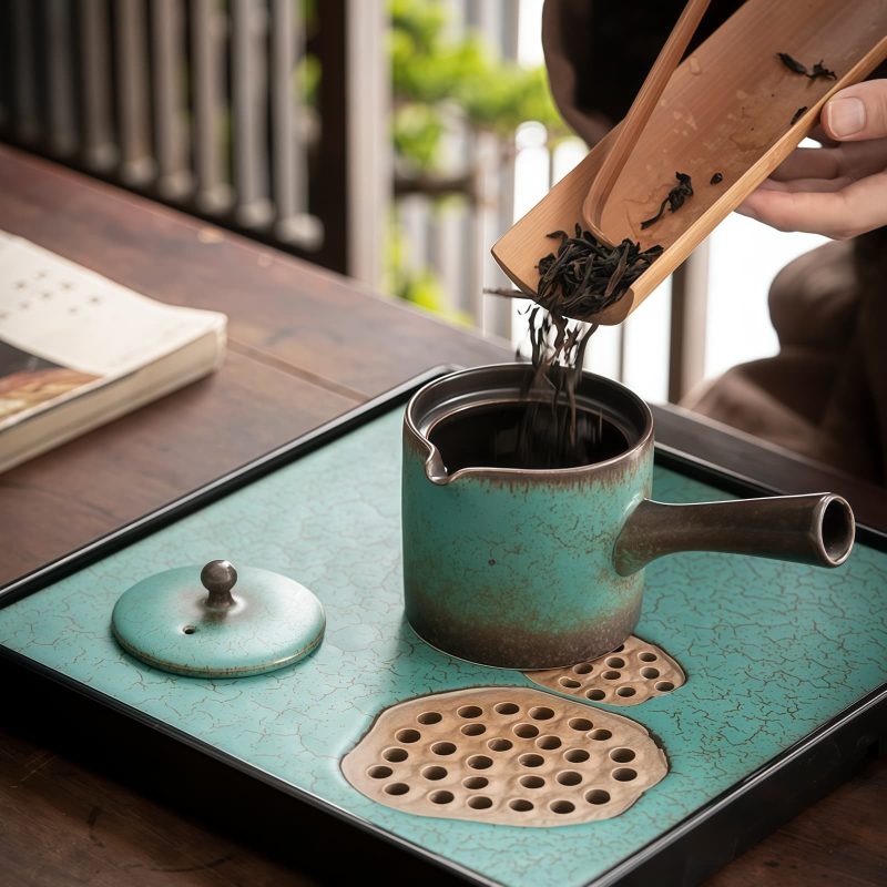 Japanisches Gongfu-Teeset „Grüner Lotus“ mit Teetablett Green Lotus Japanese Gongfu Tea Set with Tray | Authentic Ceremony - 3