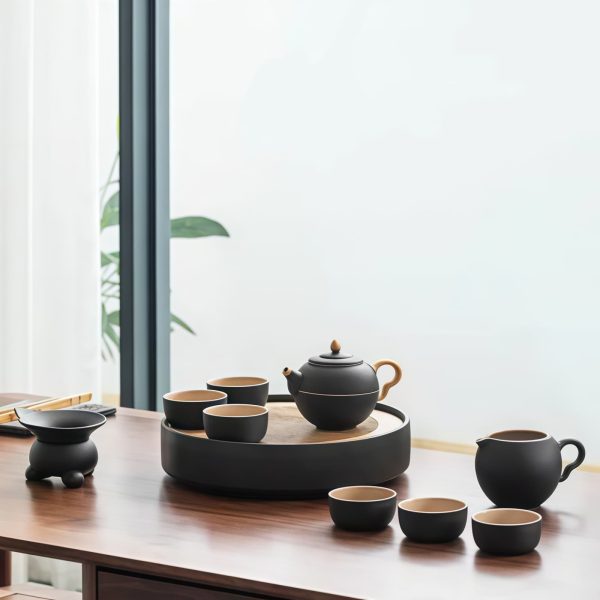 Klassisches Gongfu-Teeservice aus Keramik mit Teetablett