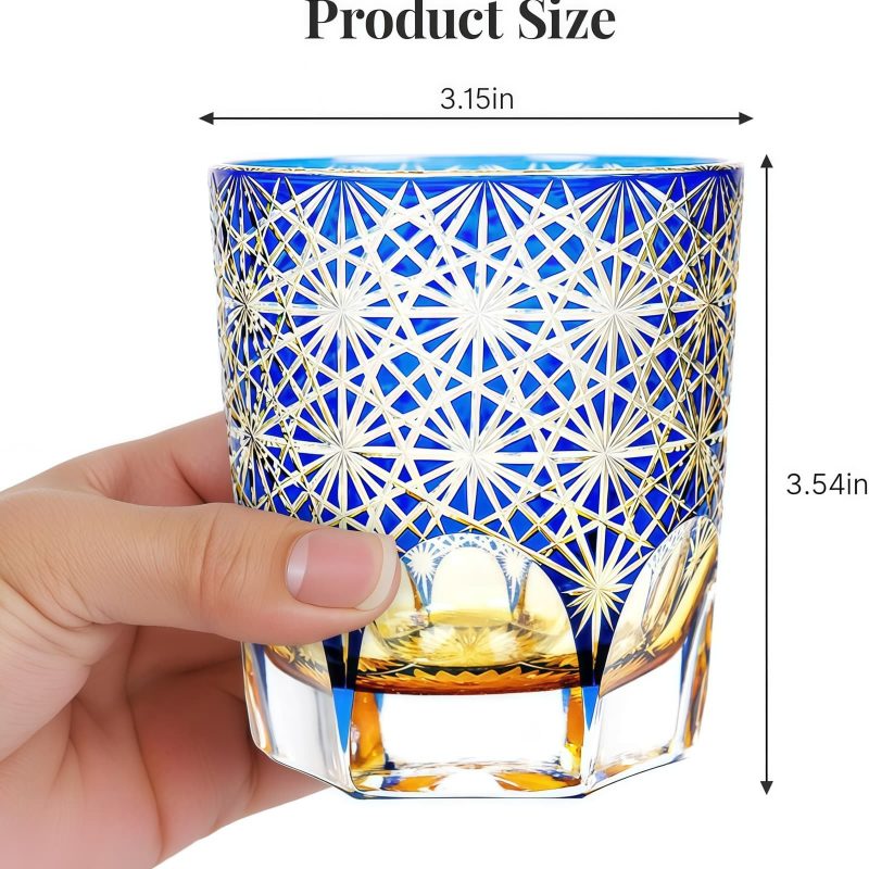 Edo Kiriko Blue Wave Daisy Whisky Glass - Handcrafted Japanese Art - 10