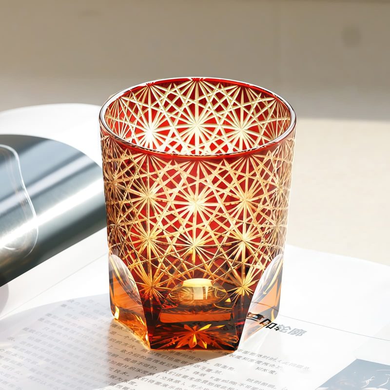 Edo Kiriko Blue Wave Daisy Whisky Glass - Handcrafted Japanese Art - 5