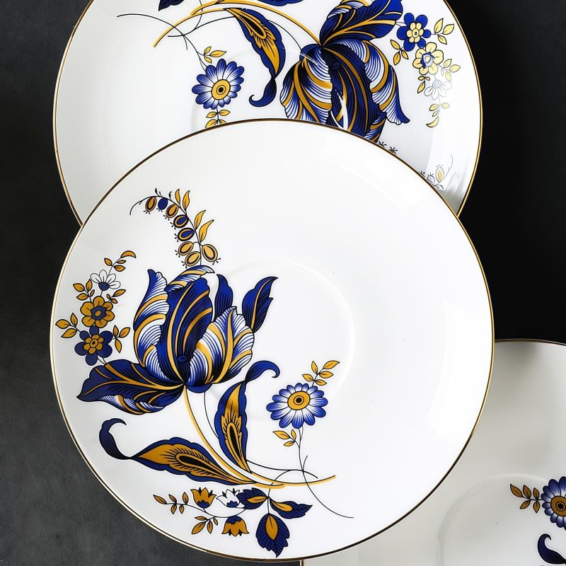 Blue Floral Bone China Tea Cup & Saucer Set - Gold Accents - 3