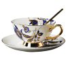Blue Floral Bone China Tea Cup & Saucer Set - Gold Accents - 6