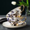 Blue Floral Bone China Tea Cup & Saucer Set - Gold Accents - 2