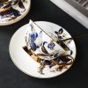 Blue Floral Bone China Tea Cup & Saucer Set - Gold Accents - 1