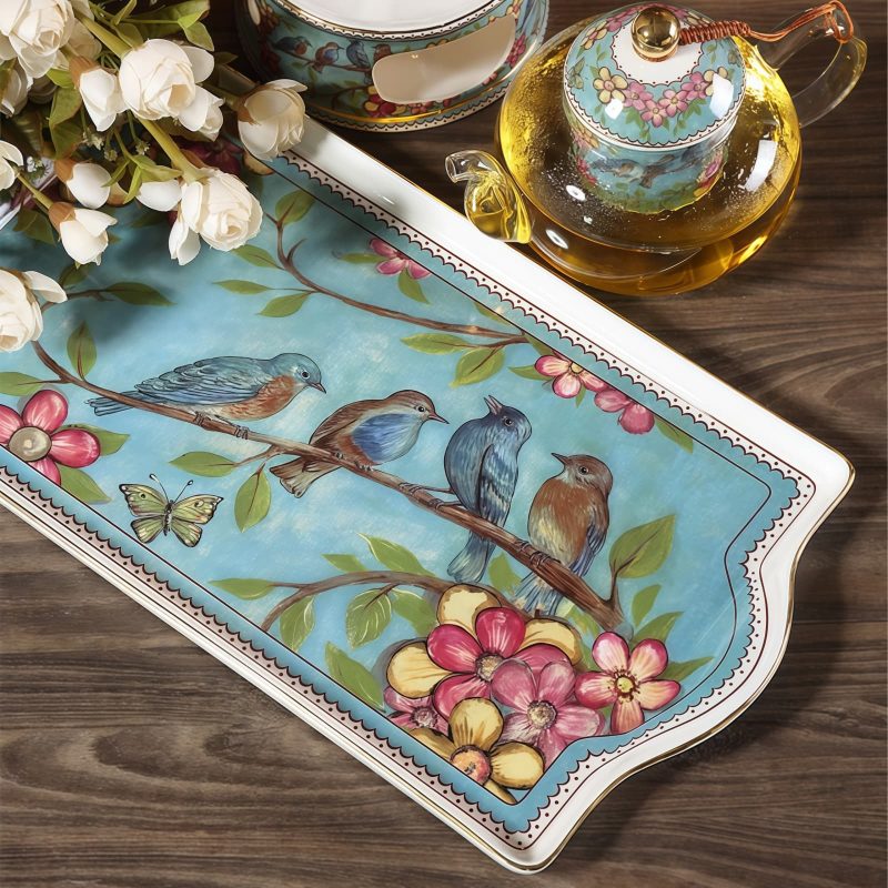 Fine-Bone-China-Teetablett „Bluebird Forest“ mit Tragegriffen Bluebird Forest Bone China Tea Tray with Raised Handles - 2