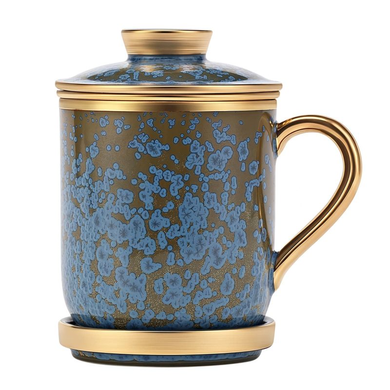 Floating Jade Porcelain Tea Mug with Infuser, Lid & Coaster - 9