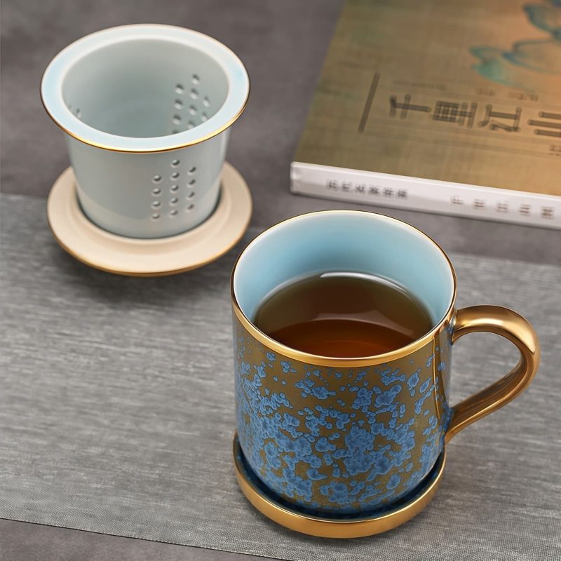 Floating Jade Porcelain Tea Mug with Infuser, Lid & Coaster - 5