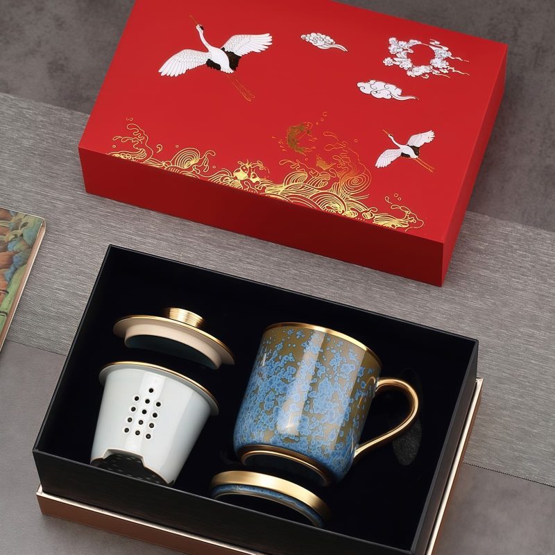 Floating Jade Porcelain Tea Mug with Infuser, Lid & Coaster - 8