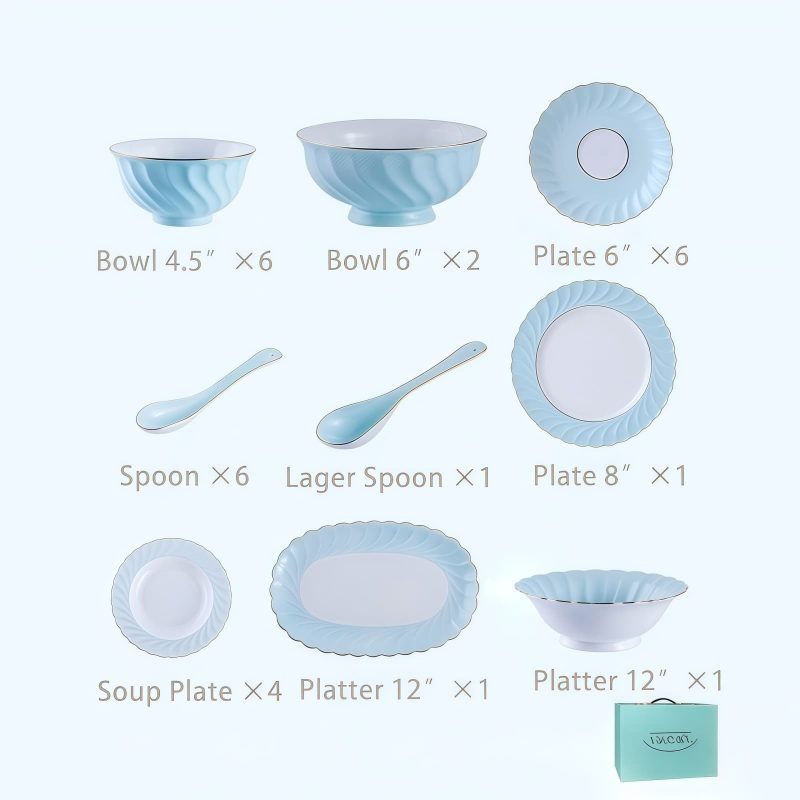Geschirrset „Ocean Blue“ aus handgefertigtem Bone China mit Goldrand INGRI Ocean Blue Bone China Dinnerware Set - 3