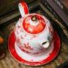 Porzellan-Teeset „Rote Pfingstrose“ für eine Person mit goldenem Knauf Red Peony Porcelain Tea for One Set with Golden Knob - 6