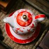 Porzellan-Teeset „Rote Pfingstrose“ für eine Person mit goldenem Knauf Red Peony Porcelain Tea for One Set with Golden Knob - 4