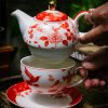 Porzellan-Teeset „Rote Pfingstrose“ für eine Person mit goldenem Knauf Red Peony Porcelain Tea for One Set with Golden Knob - 3