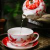 Porzellan-Teeset „Rote Pfingstrose“ für eine Person mit goldenem Knauf Red Peony Porcelain Tea for One Set with Golden Knob - 7