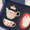 Porzellan-Teeset „Rote Pfingstrose“ für eine Person mit goldenem Knauf Red Peony Porcelain Tea for One Set with Golden Knob - 8