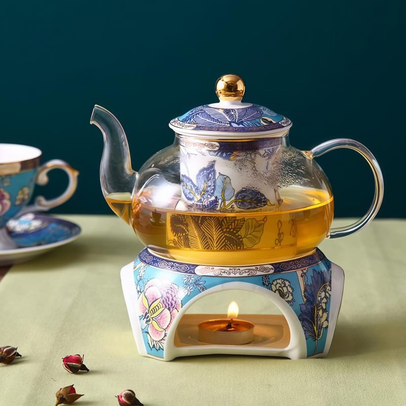 Feicui Bone China Teeservice mit Stövchen und Blumenmuster Feicui Chinese Floral Bone China Tea Set with Warmer - 1