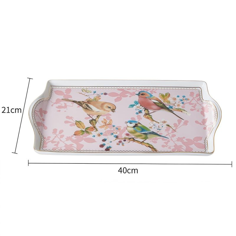 Tee-Tablett aus Bone China mit „Pink Bird Floral“-Motiv Pink Bird Floral Bone China Tea Tray - Elegant Serving - 4
