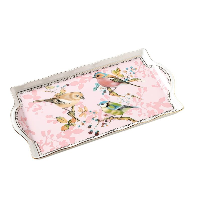 Tee-Tablett aus Bone China mit „Pink Bird Floral“-Motiv Pink Bird Floral Bone China Tea Tray - Elegant Serving - 5
