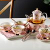 Tee-Tablett aus Bone China mit „Pink Bird Floral“-Motiv Pink Bird Floral Bone China Tea Tray - Elegant Serving - 3