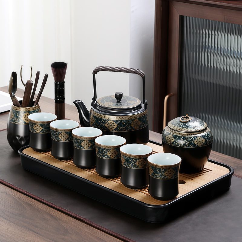 Klassisches chinesisches Keramik-Teeservice mit Teetablett Classic Chinese Ceramic Tea Set with Tray - Traditional Teapot & Cups - 6